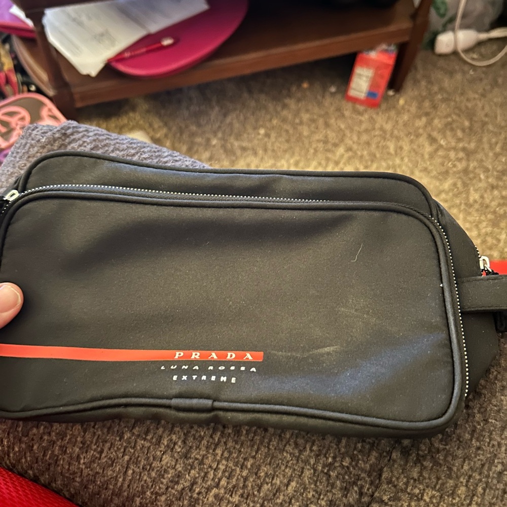 Prada Black Cosmetic Bag with Red Accent